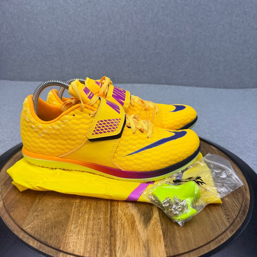 Nike Zoom HJ Elite High Jump Track Spikes Yellow Purple FZ9636-800 Mens Size 10